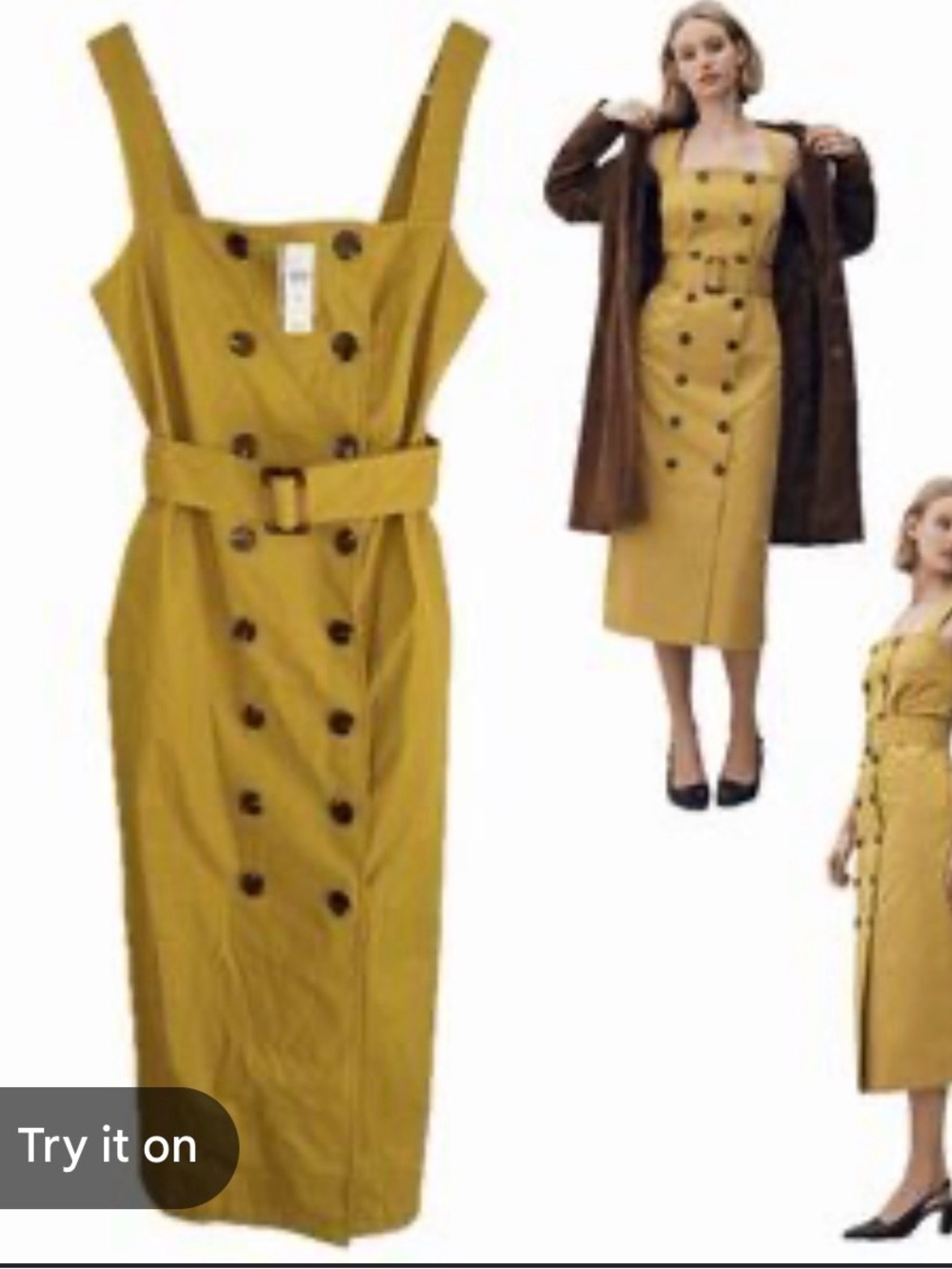 Anthropologie Mustard Yellow Button-Front Belted Midi Dress